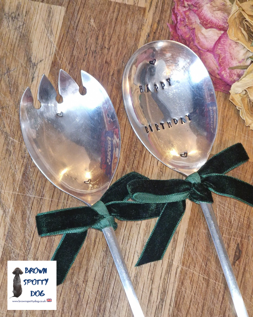 Happy Birthday vintage salad servers with a classic design