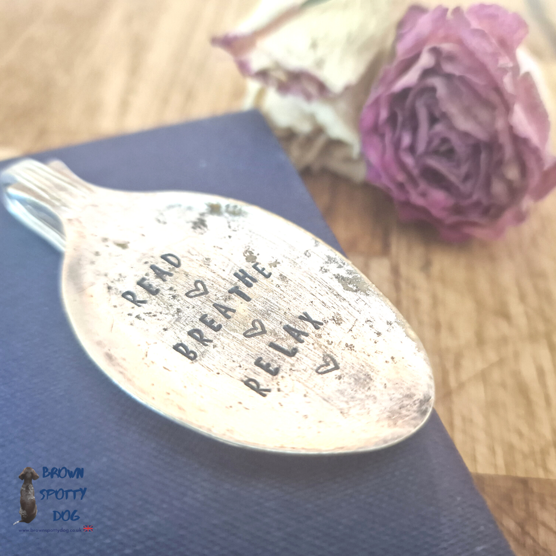 "Read, Breathe, Relax" Small Vintage Silver Plate Spoon Bookmark