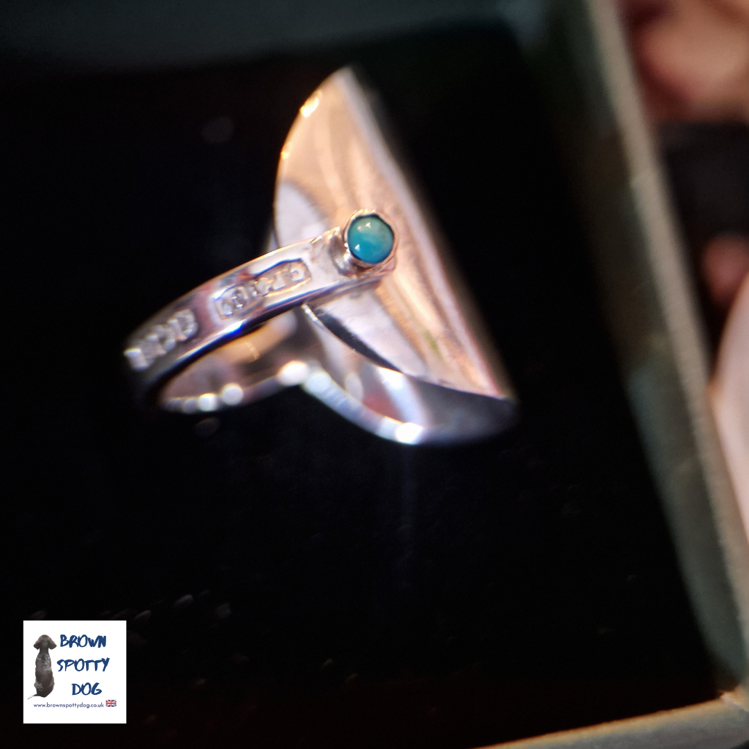 Birmingham 1926 Antique Silver Spoon Ring with 14ct Gold Turquoise Stone Setting, complete with Change of Use Certification - A1037