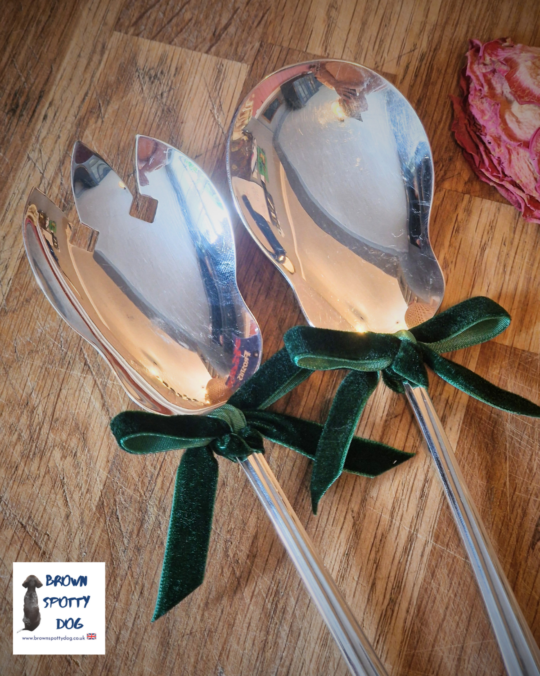 Vintage Salad Servers with a Unique Art Deco Handle