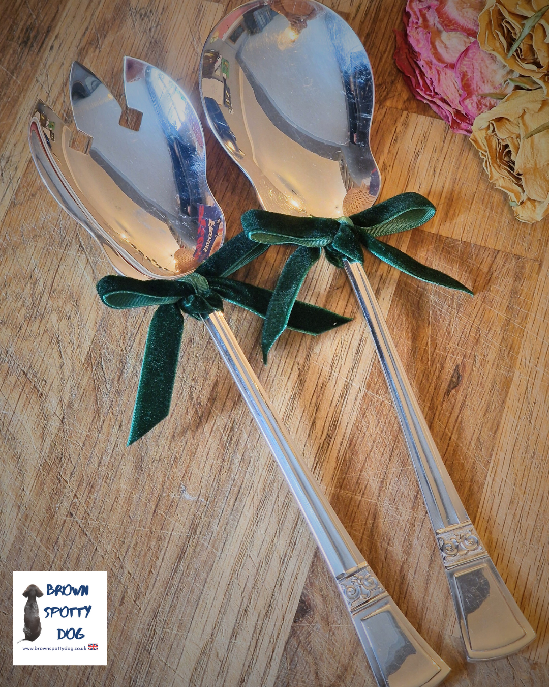 Vintage Salad Servers with a Unique Art Deco Handle No.2
