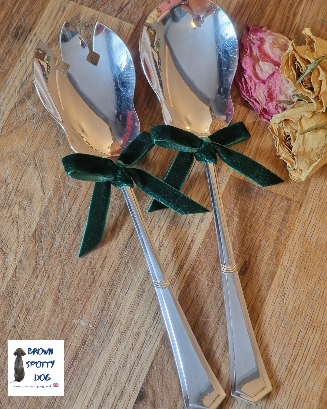 Vintage Salad Servers with a Unique Art Deco Handle