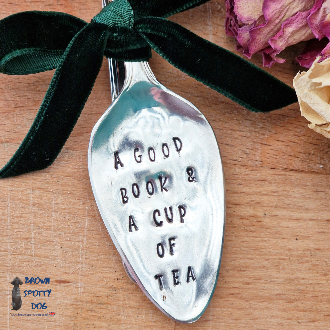 "A good book & a cup of tea Small Vintage Silver Plate Spoon Bookmark