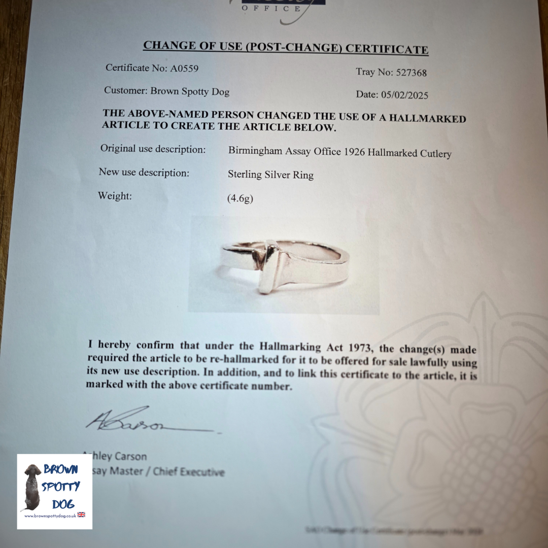 Sheffield 1926 Antique Silver Spoon Ring, complete with Change of Use Certification - A0559