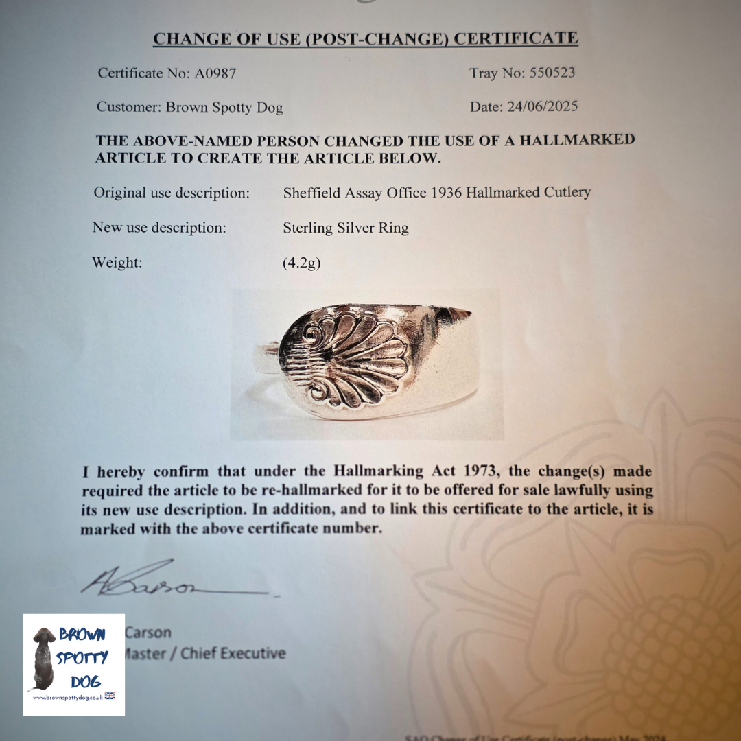 Sheffield 1936 Antique Silver Spoon Ring, complete with Change of Use Certification - A0987