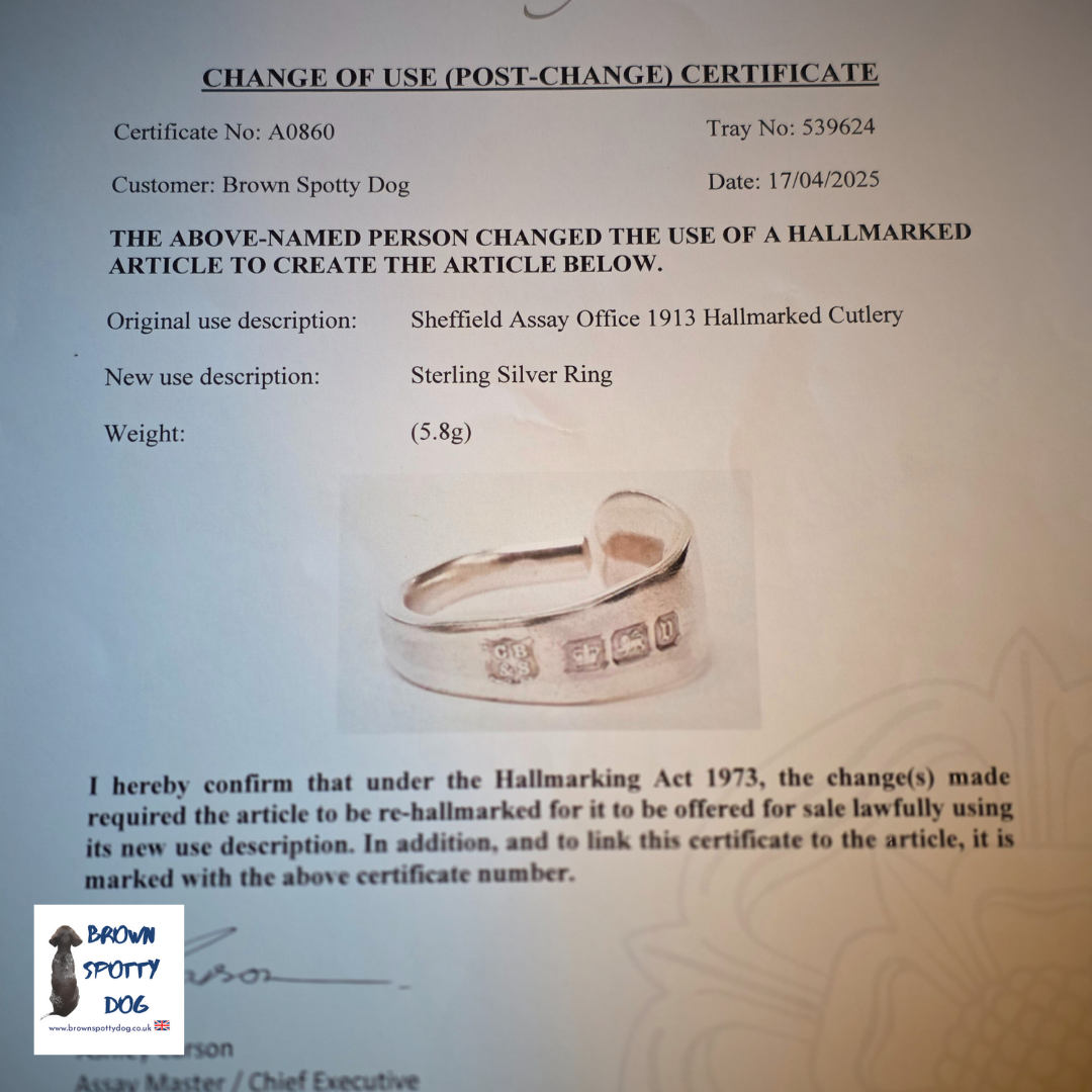 Sheffield 1913 Antique Silver Spoon Ring, complete with Change of Use Certification - A0644