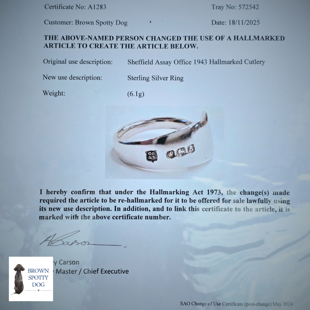Sheffield 1943 Antique Silver Spoon Ring, complete with Change of Use Certification - A1283
