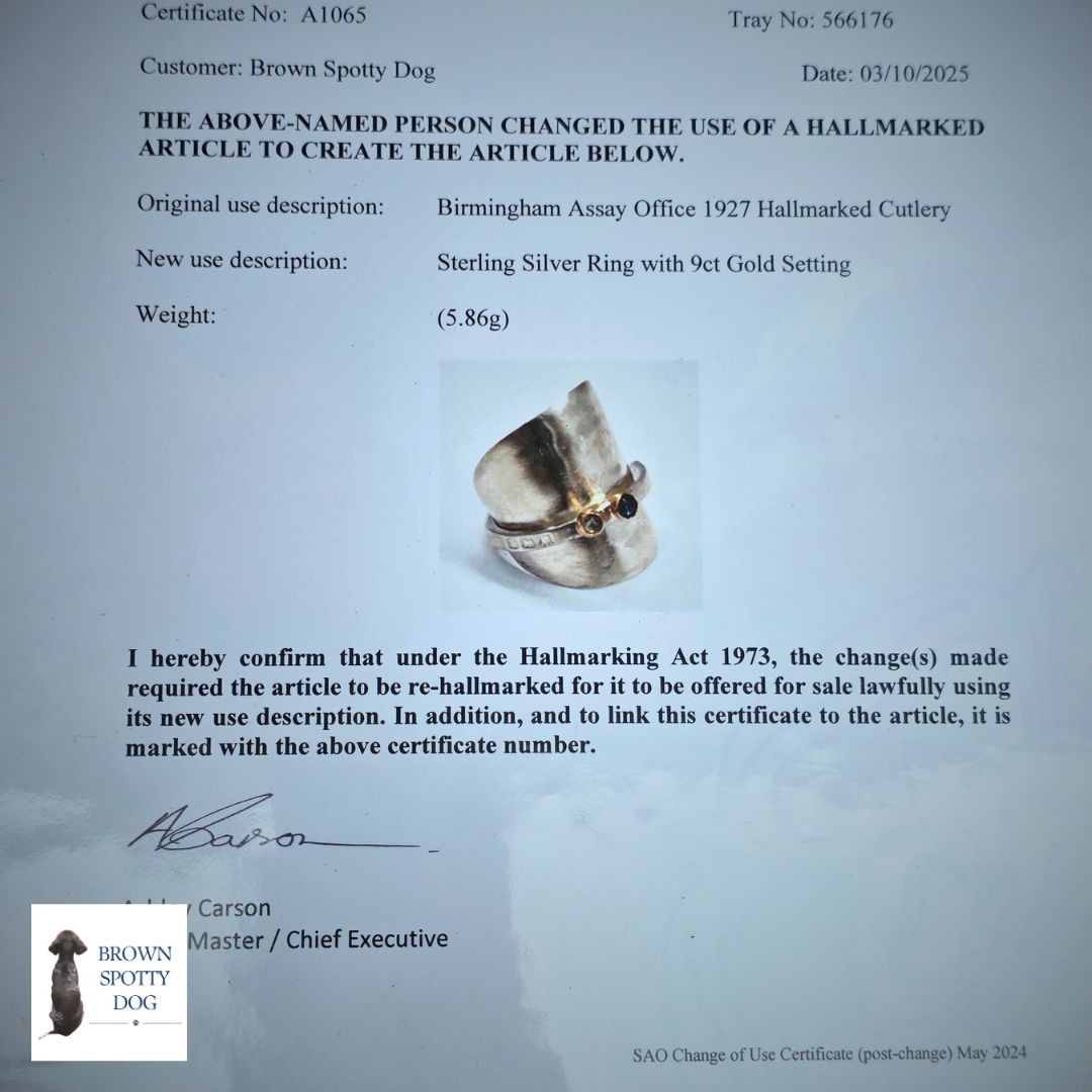 Birmingham 1927 Antique Silver Spoon Ring, complete with Change of Use Certification - A1065