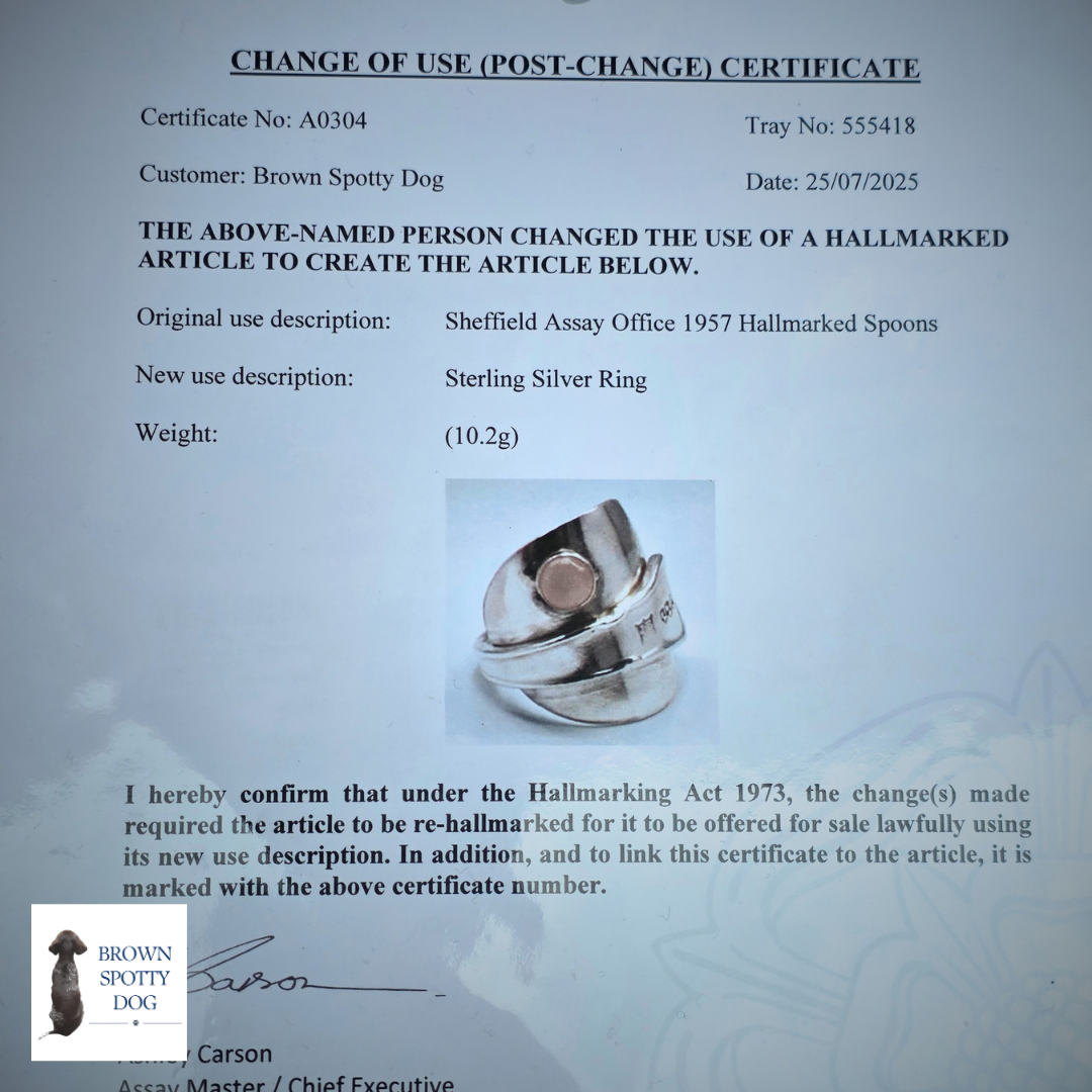 Sheffield 1957 Antique Silver Spoon Ring, complete with Change of Use Certification - A0304