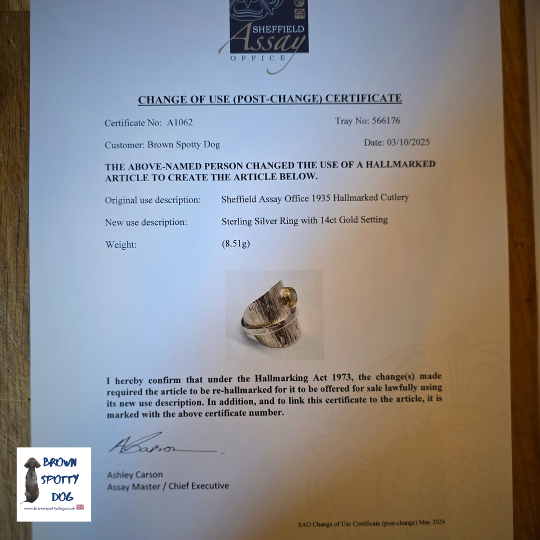 Sheffield 1935 Antique Silver Spoon Ring, complete with Change of Use Certification - A1062