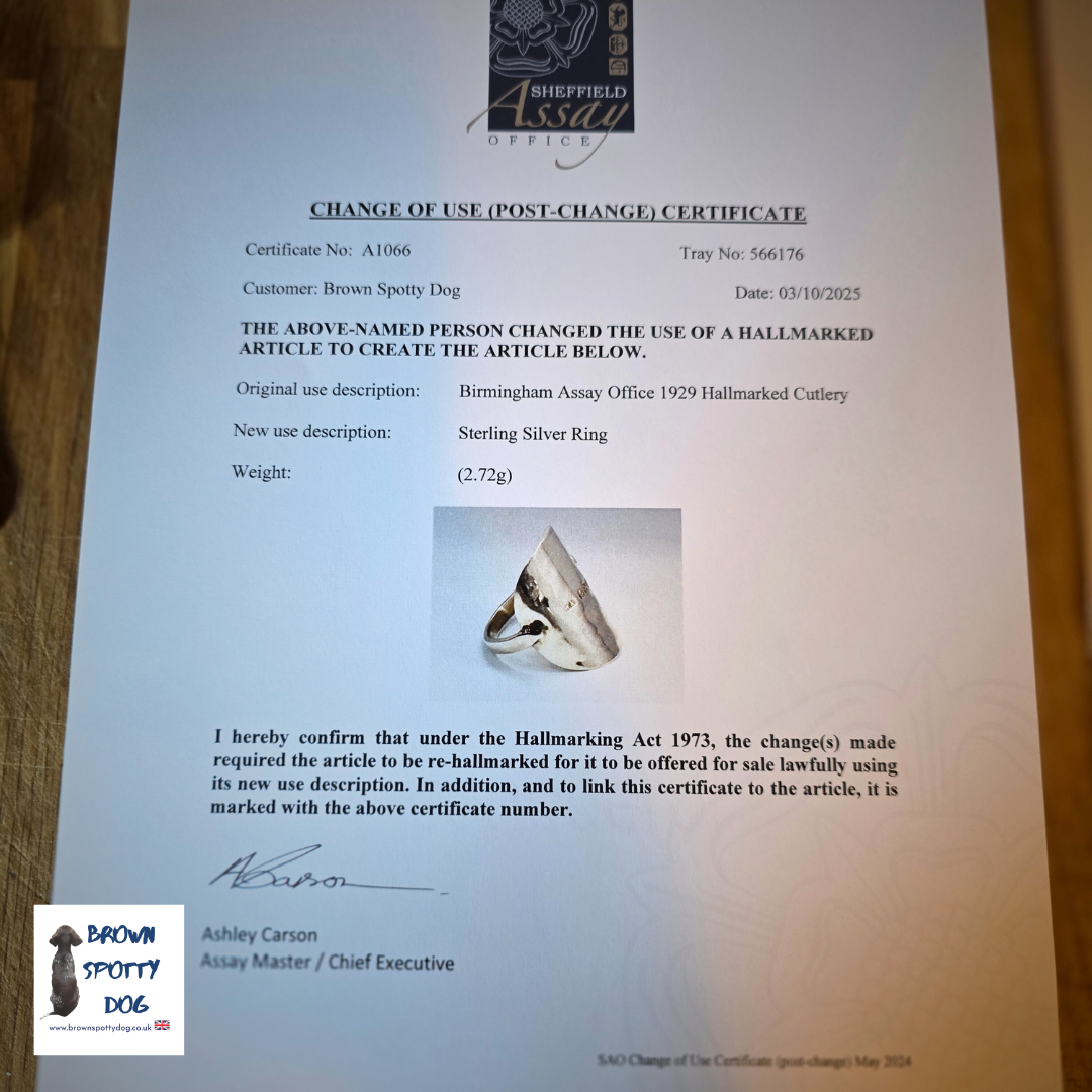 Birmingham 1929 Antique Silver Spoon Ring, complete with Change of Use Certification - A1066