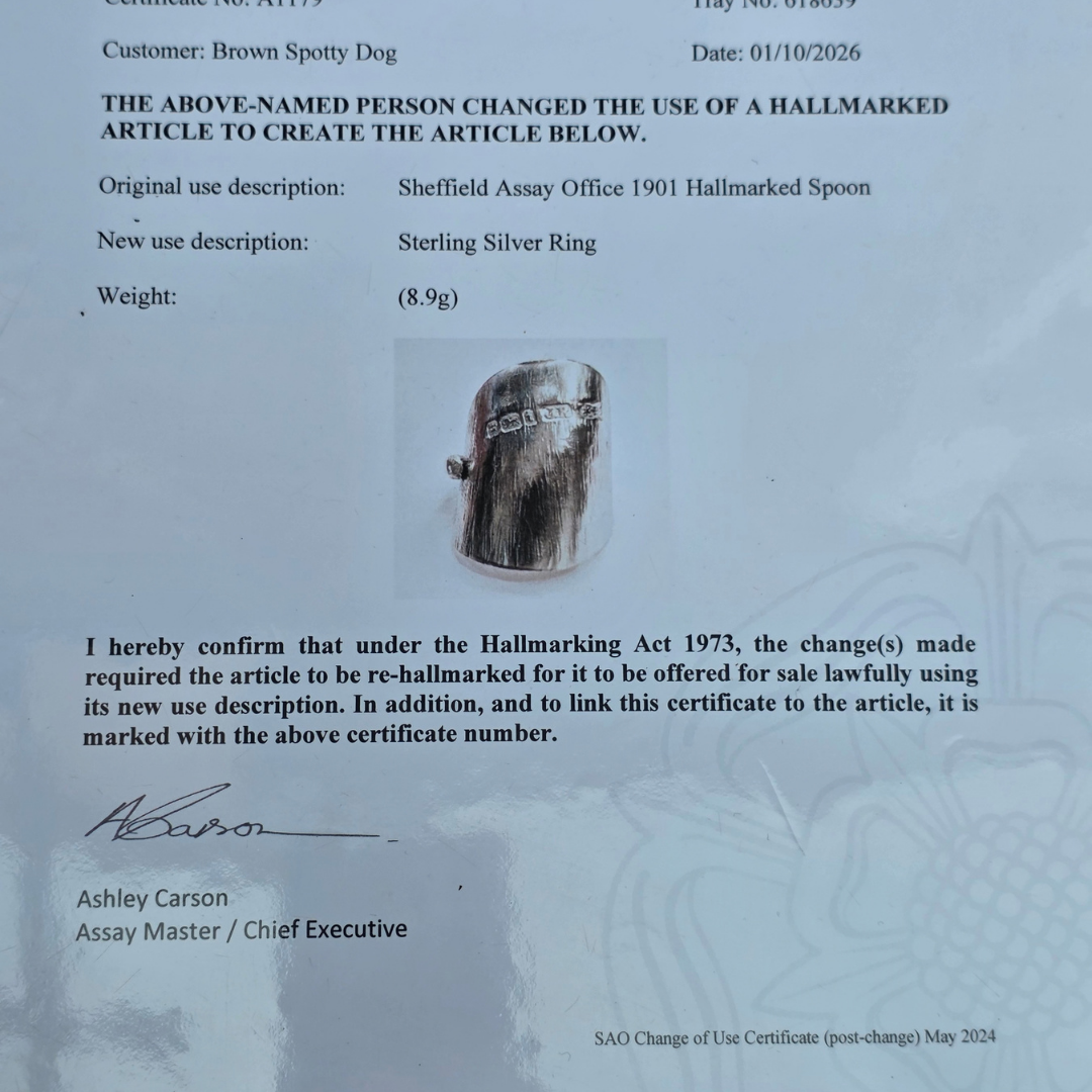 Sheffield 1901 Antique Silver Spoon Ring, complete with Change of Use Certification - A1179