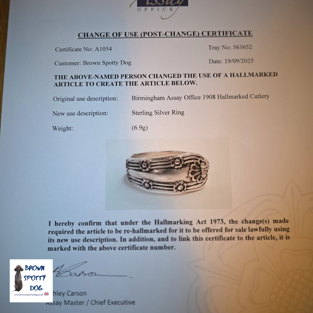 Birmingham 1908 Antique Silver Spoon Ring, complete with Change of Use Certification - A1055