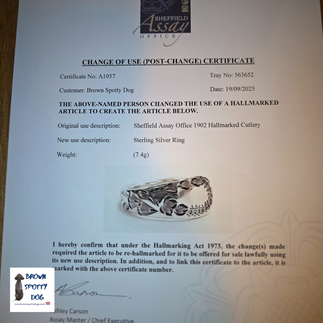 Sheffield 1902 Antique Silver Spoon Ring, complete with Change of Use Certification - A1188
