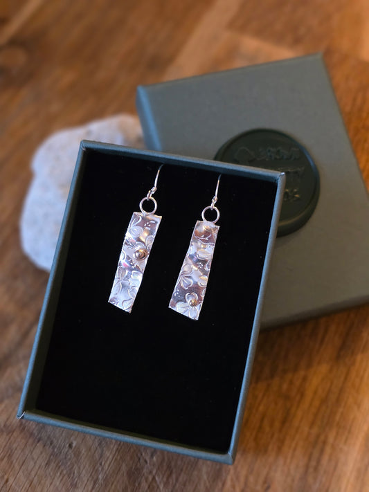 1893 Antique .925 Silver Spoon Earrings with 9ct Gold Accent Ball - Long