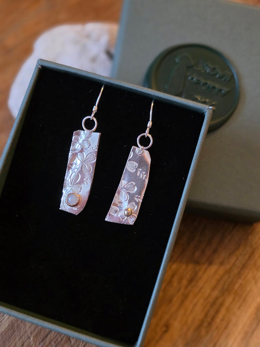1893 Antique .925 Silver Spoon Earrings with 14ct Gold set Opal and matching 14ct Gold Accent