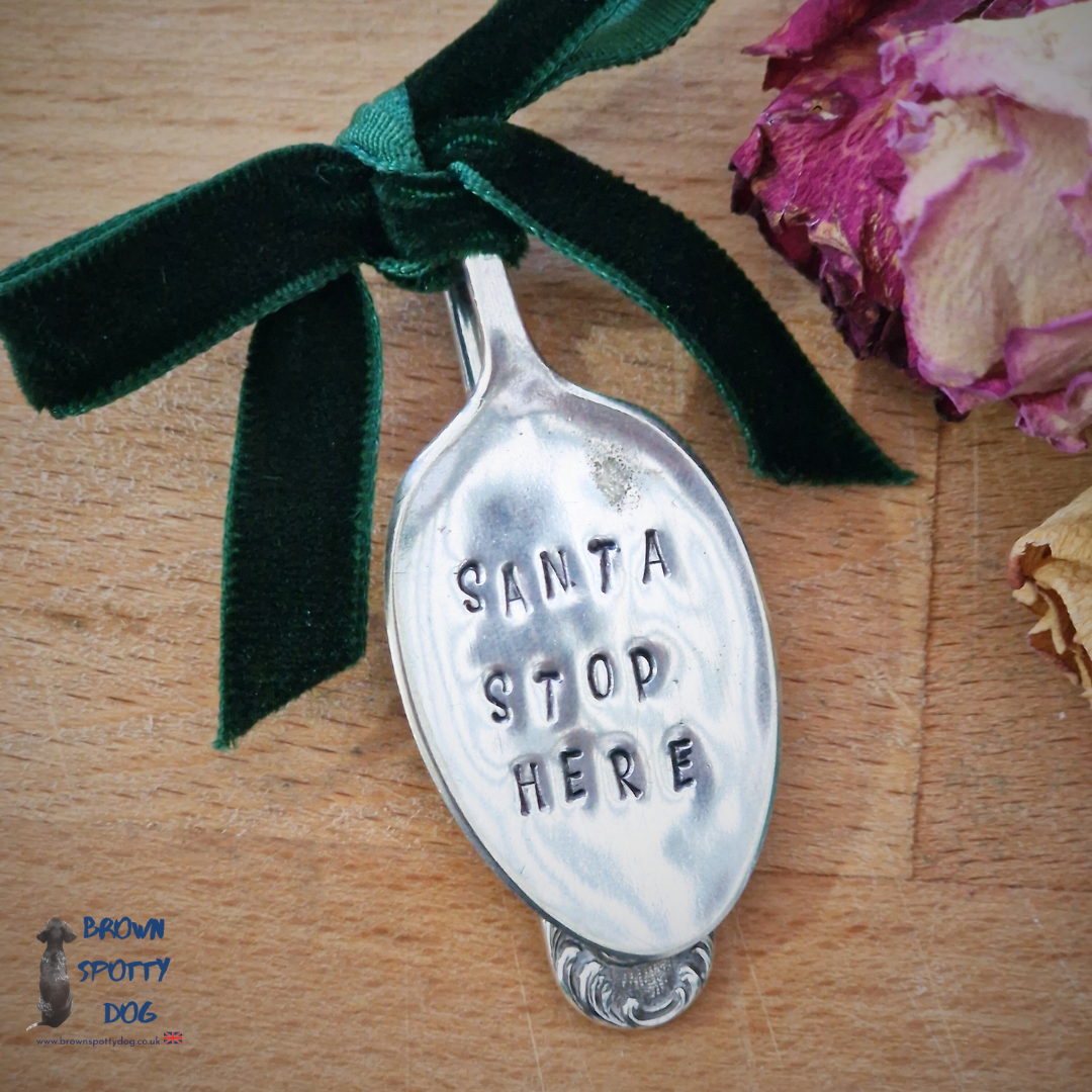 "Santa Stop Here" Small Vintage Silver Plate Spoon Bookmark