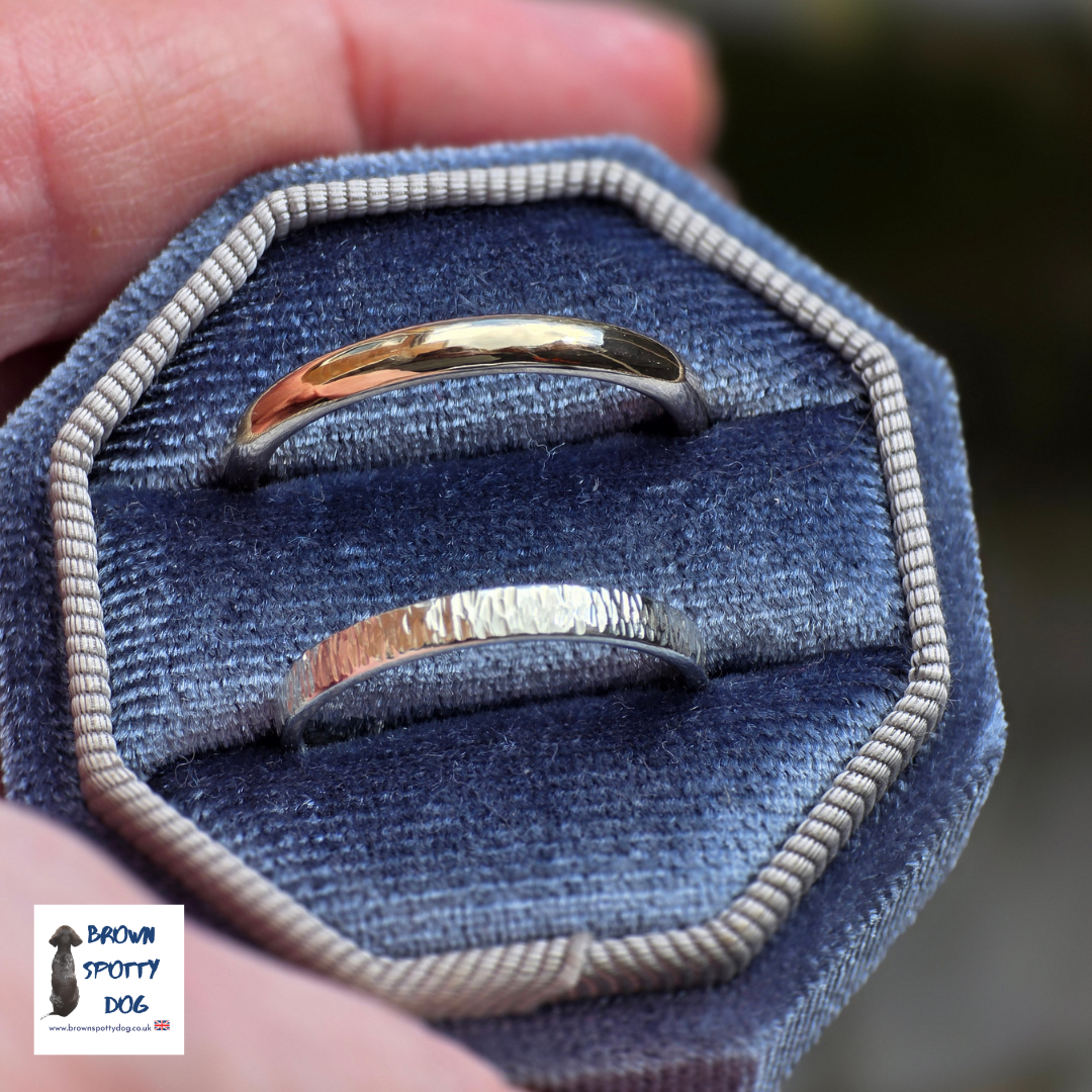 Yellow and White Gold texture Wedding Bands