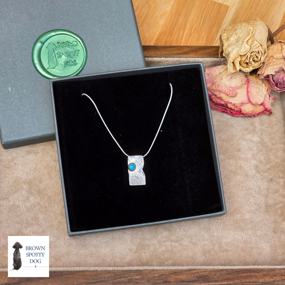 Reticulated Silver Pendant with 14ct Yellow Gold set Turquoise