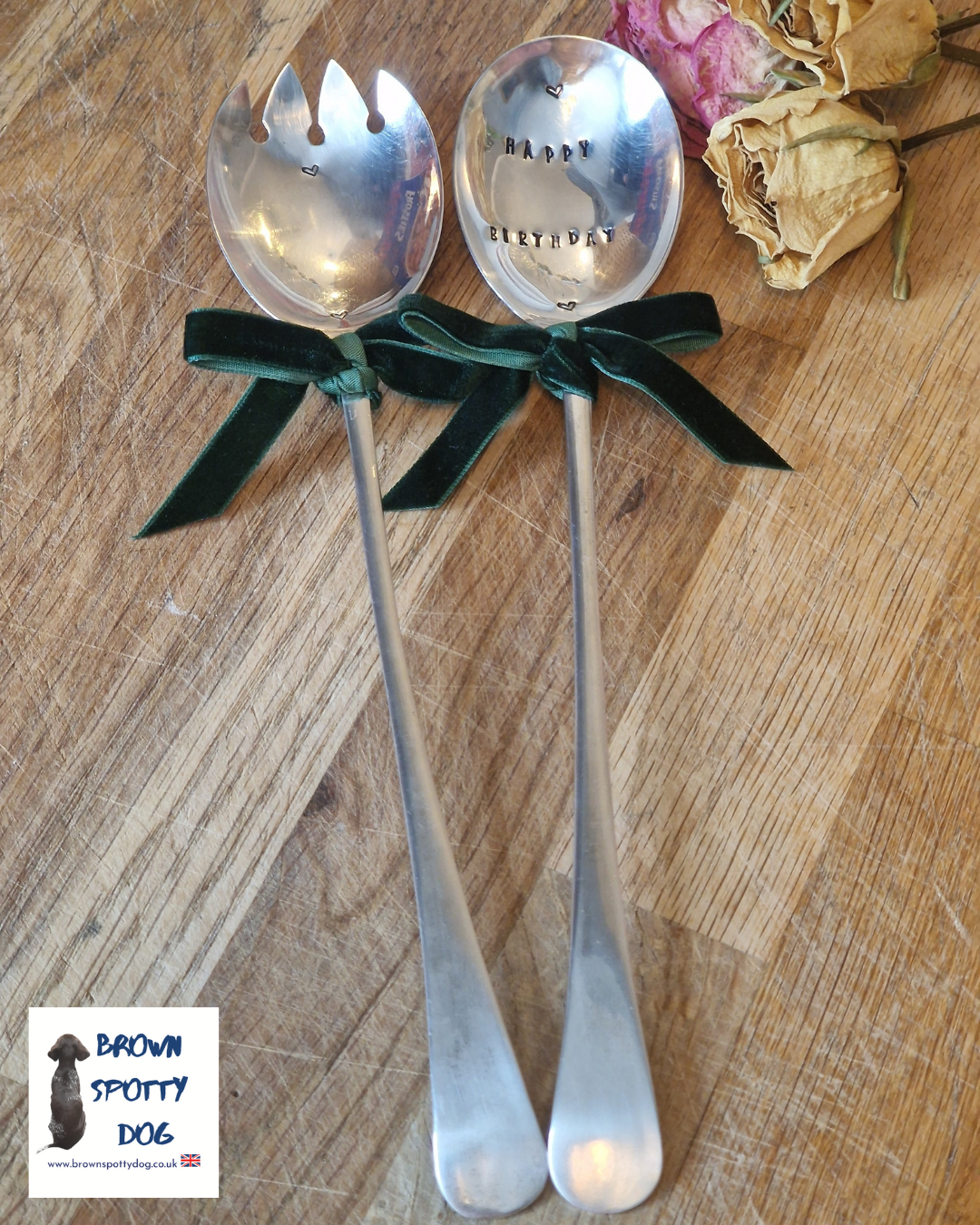 Happy Birthday vintage salad servers with a classic design