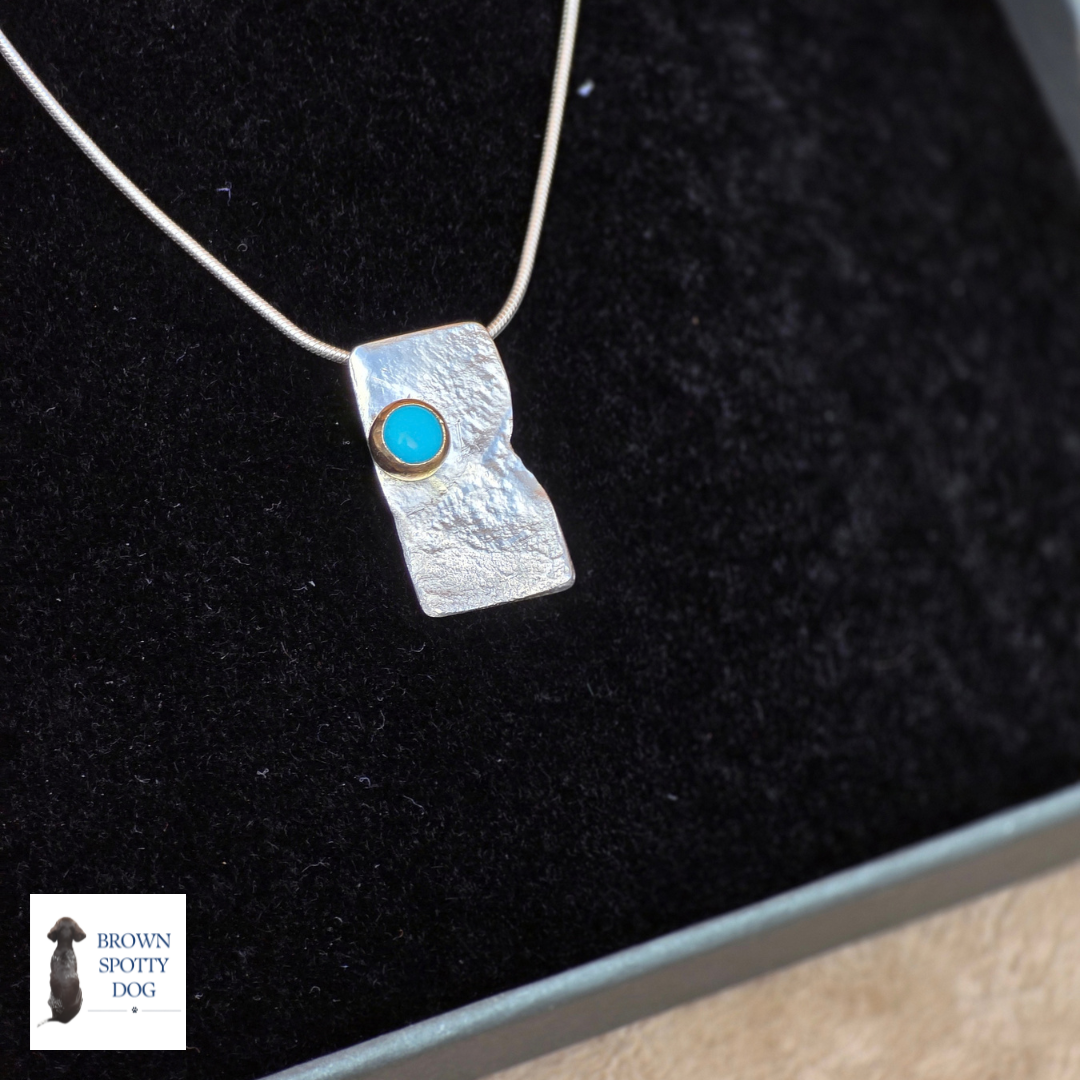 Reticulated Silver Pendant with 14ct Yellow Gold set Turquoise