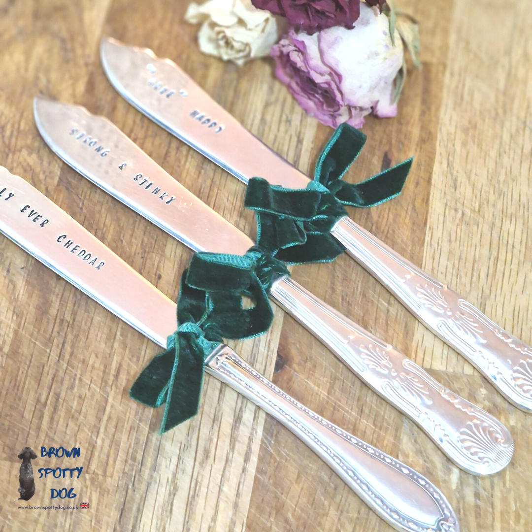 Vintage Cheese knives 'Only Ever Cheddar'