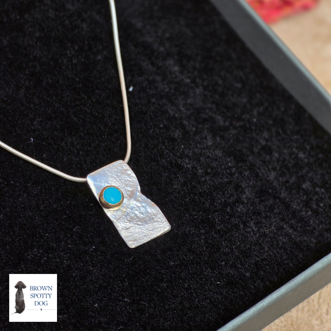 Reticulated Silver Pendant with 14ct Yellow Gold set Turquoise