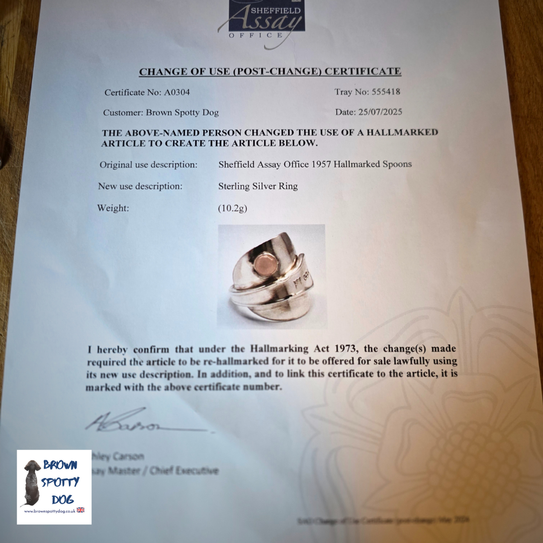 Sheffield 1957 Antique Silver Spoon Ring, complete with Change of Use Certification - A0304