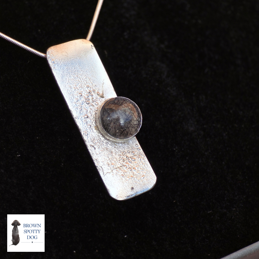 Reticulated Silver Pendant with Tourmalinated Quartz