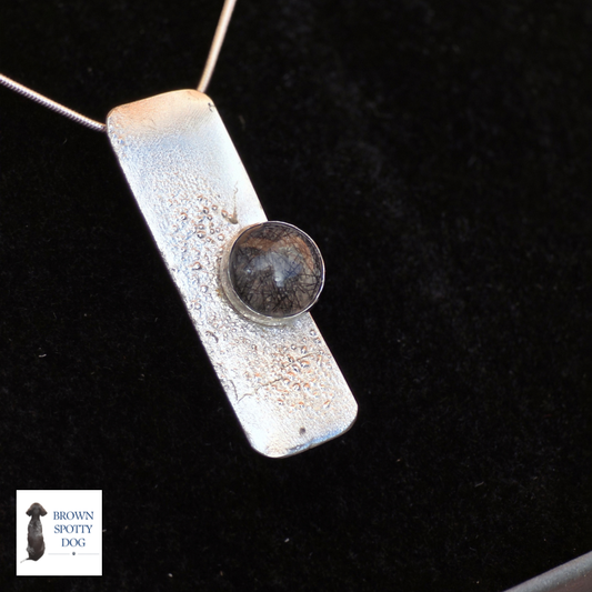 Reticulated Silver Pendant with Tourmalinated Quartz