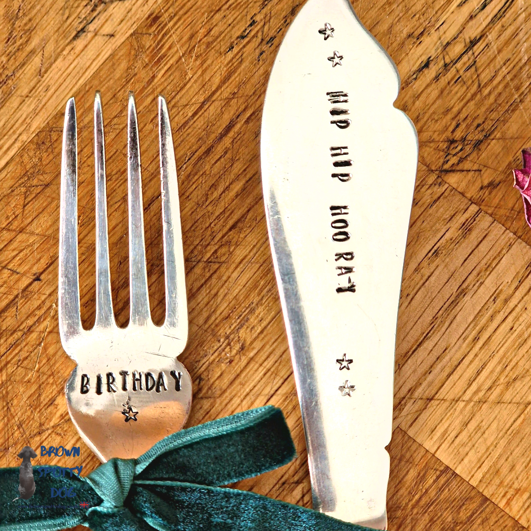 "Birthday, Hip, Hip, Hooray" Cake Fork & Knife Gift Set